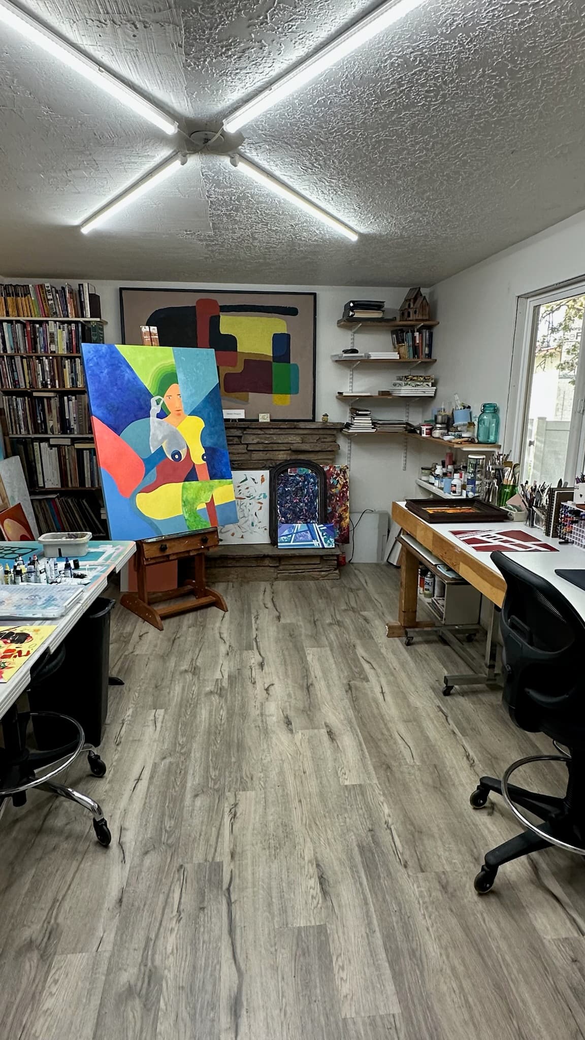 Stephen Douglas studio with large painting on easel